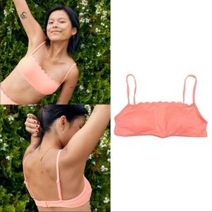 NWT NEW Aerie Waffle Scalloped Bandeau Bikini Swim Suit Top Coral Size Medium